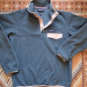 Patagonia Synchilla Adult Small Gray Pink Snap T Fleece Pullover Sweater